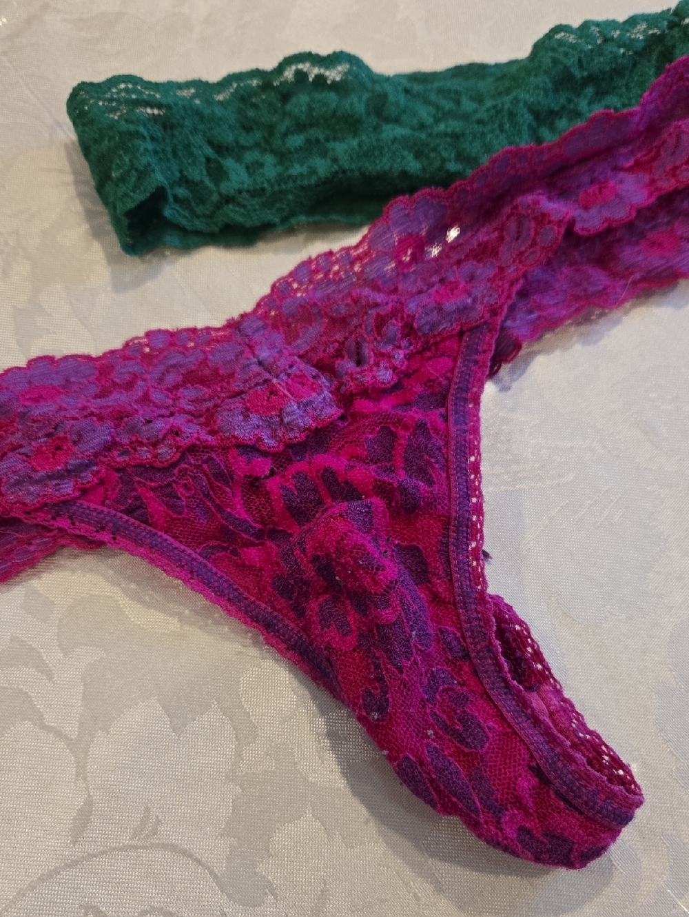 (2) Lace Thongs Emerald Green and Pink And Purple Magenta